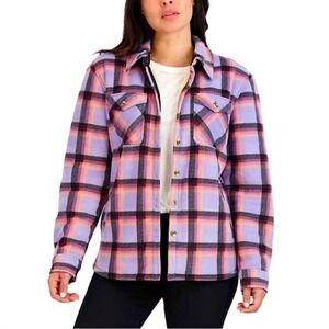 SAGE COLLECTIVE‎ Womens Plaid Sherpa Lined Shacket Jacket M/M Lavender Pink
